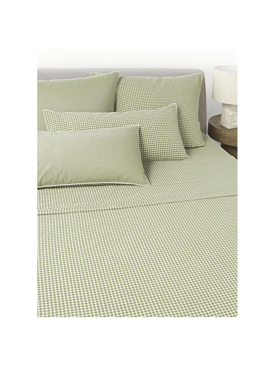 Sábana encimera de sirsaca Davey, Verde oliva, blanco, Cama 150/160 cm (240 x 280 cm)