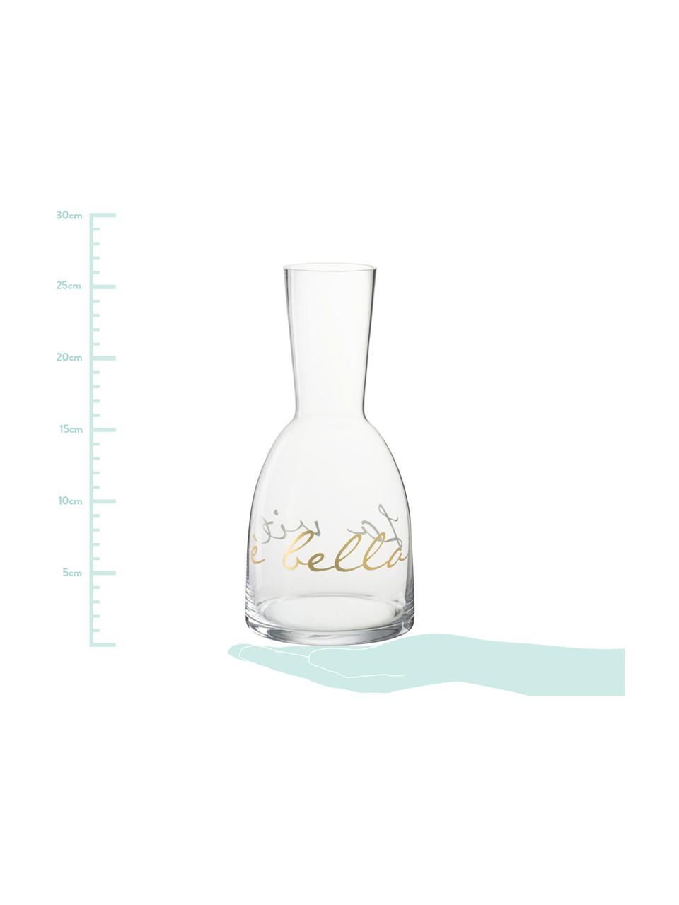 Karaffe La Vita mit goldfarbener Aufschrift, 480 ml, Glas, Transparent, Goldfarben, H 26 cm