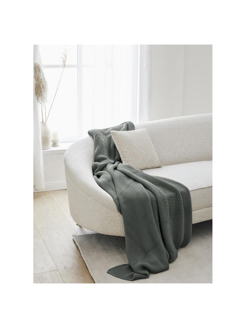 Dzianinowy koc z bawełny organicznej  Adalyn, 100% bawełna organiczna, certyfikat GOTS, Zielony, S 150 x D 200 cm
