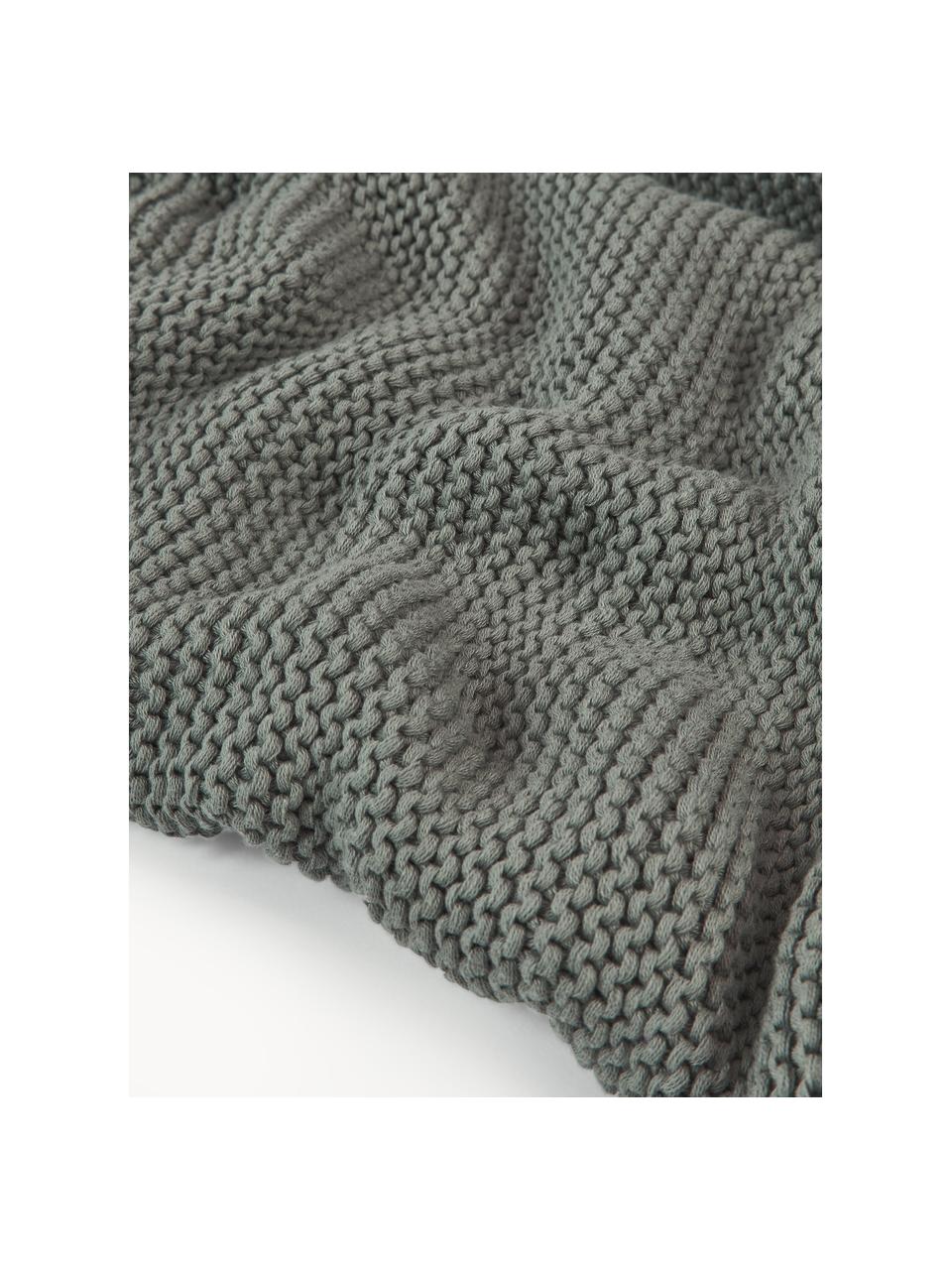 Coperta a maglia in cotone organico Adalyn, 100% cotone organico, certificato GOTS, Verde salvia, Larg. 150 x Lung. 200 cm