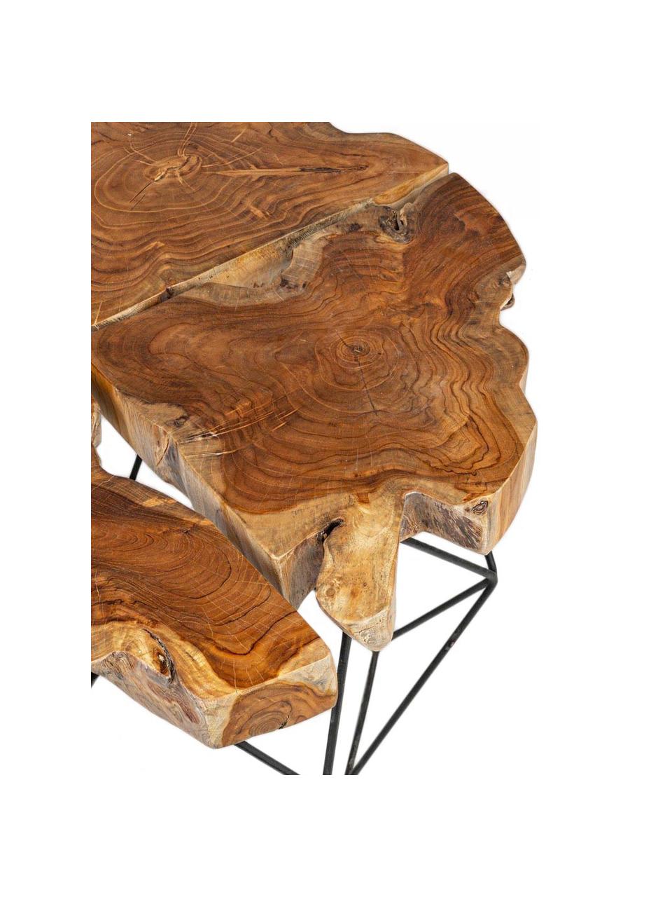 Konferenční stolek z teakového dřeva Adanya, Hnědá, černá, Ø 80 cm, V 40 cm