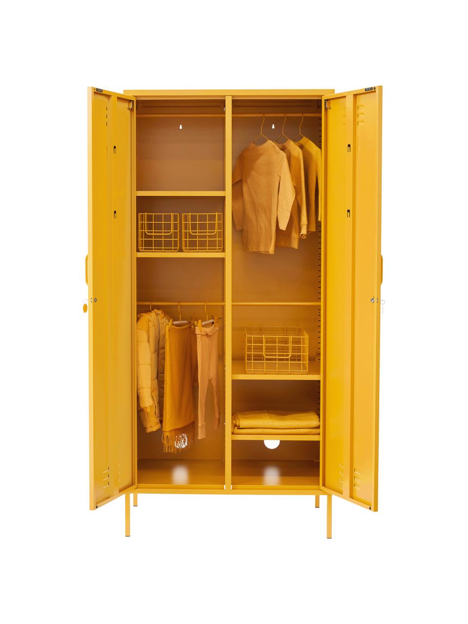 Armario taquilla pequeño The Twinny, Acero con pintura en polvo, Amarillo mostaza, An 85 x Al 183 cm