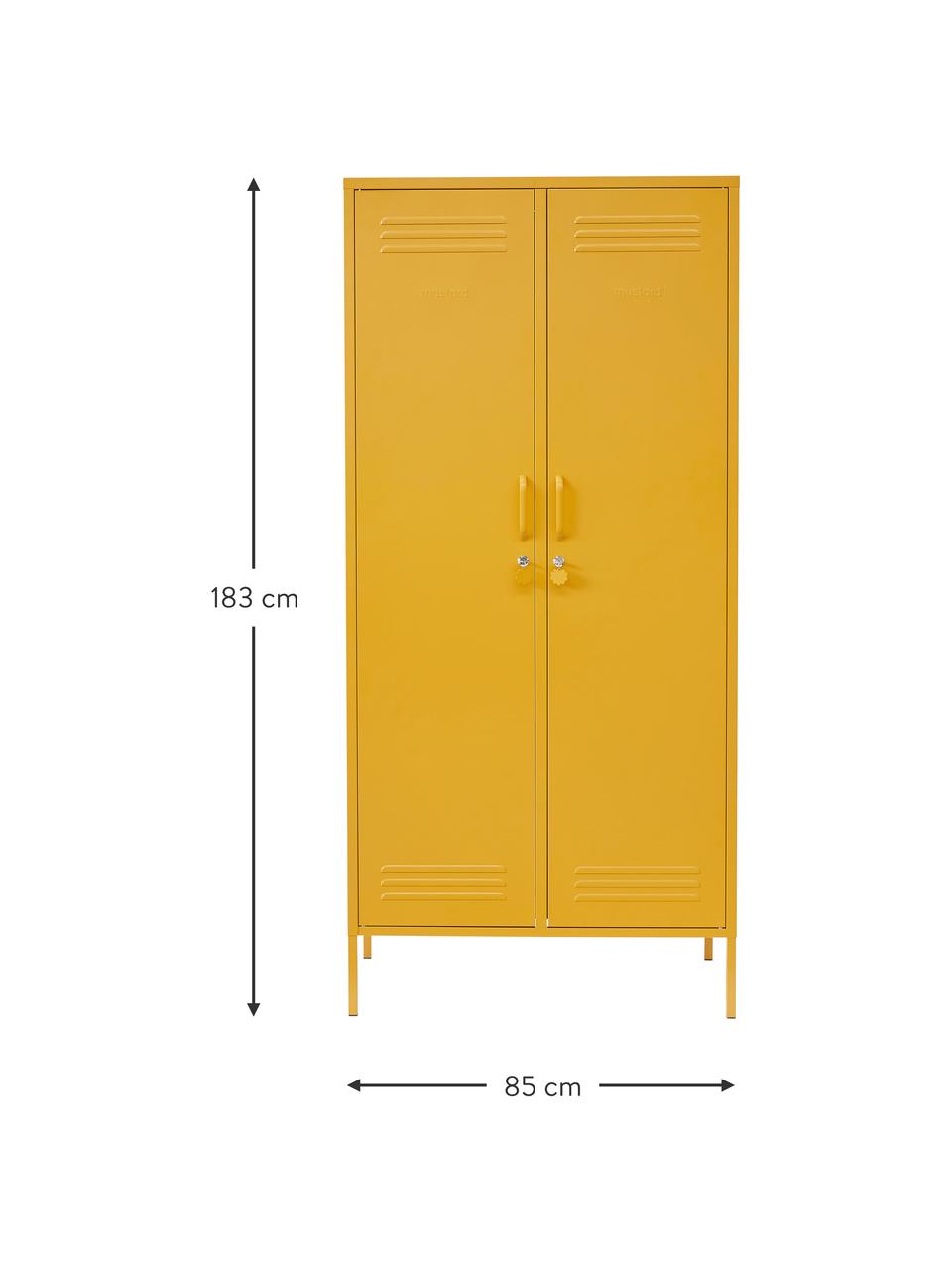 Kleine kledingkast Twinny, Gepoedercoat staal, Mosterdgeel, B 85 x H 183 cm