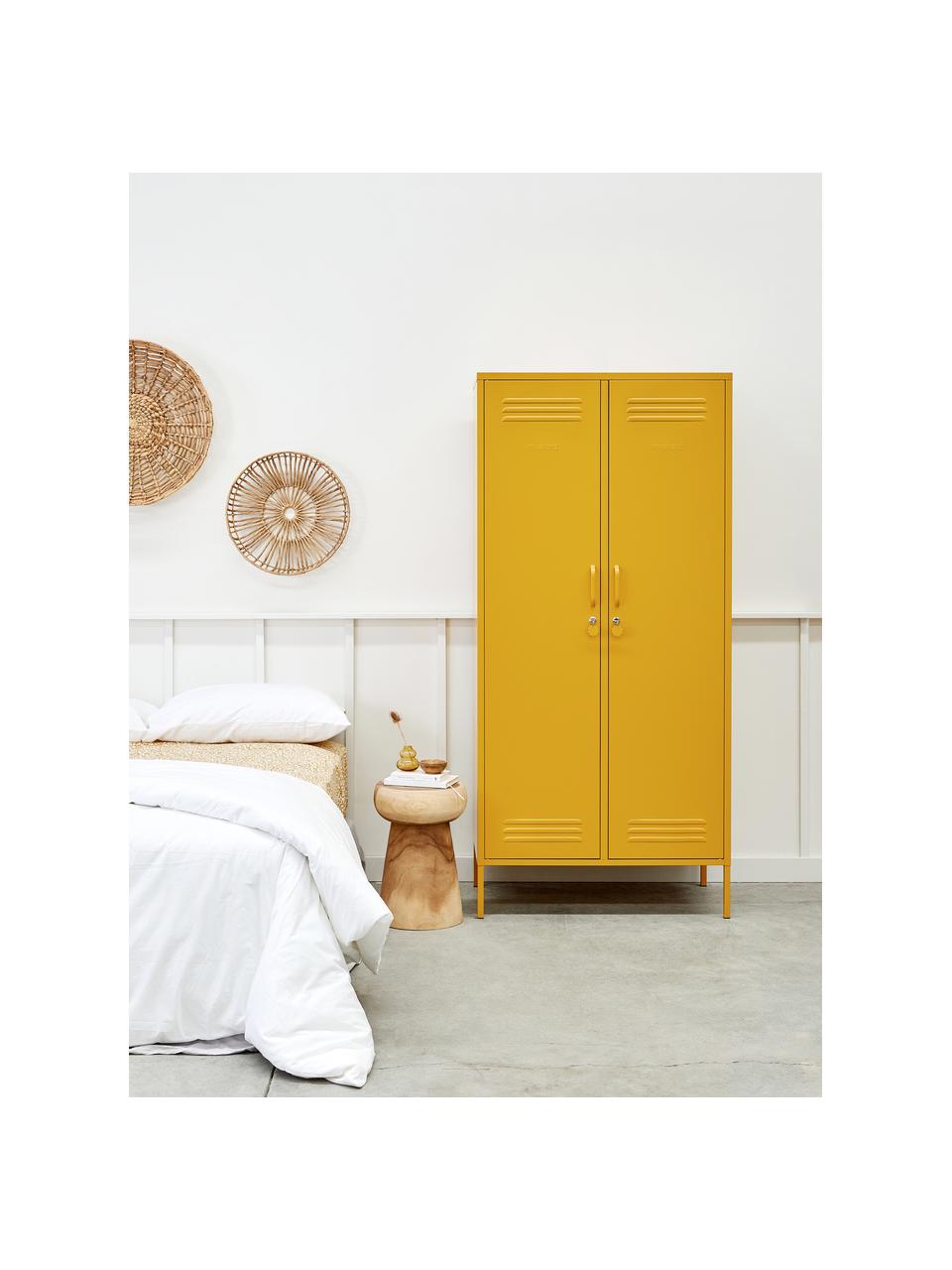 Kleine kledingkast Twinny, Gepoedercoat staal, Mosterdgeel, B 85 x H 183 cm