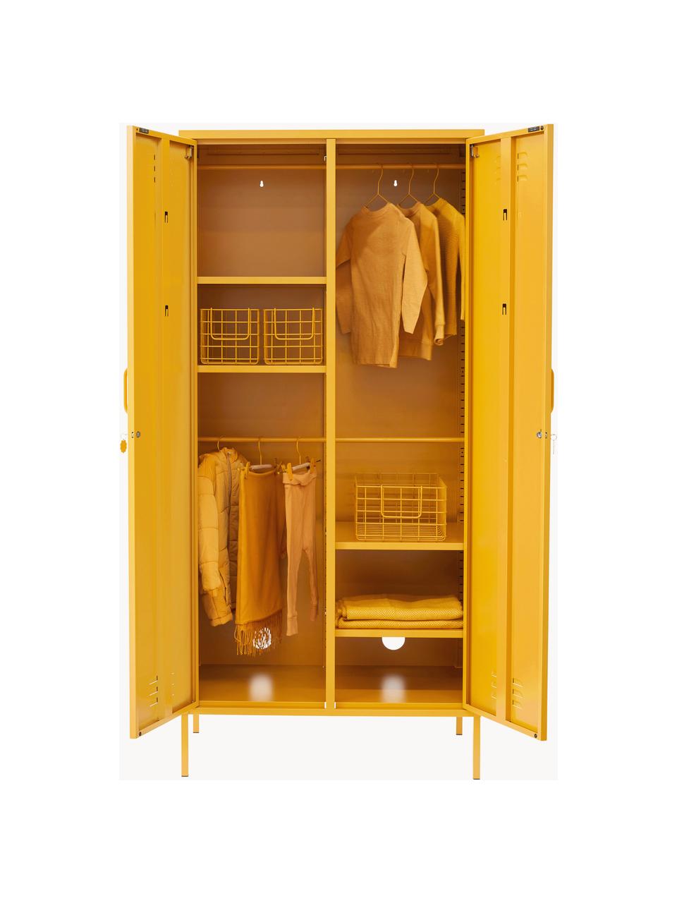 Petite armoire Twinny, Acier, revêtement par poudre, Jaune moutarde, larg. 85 x haut. 183 cm