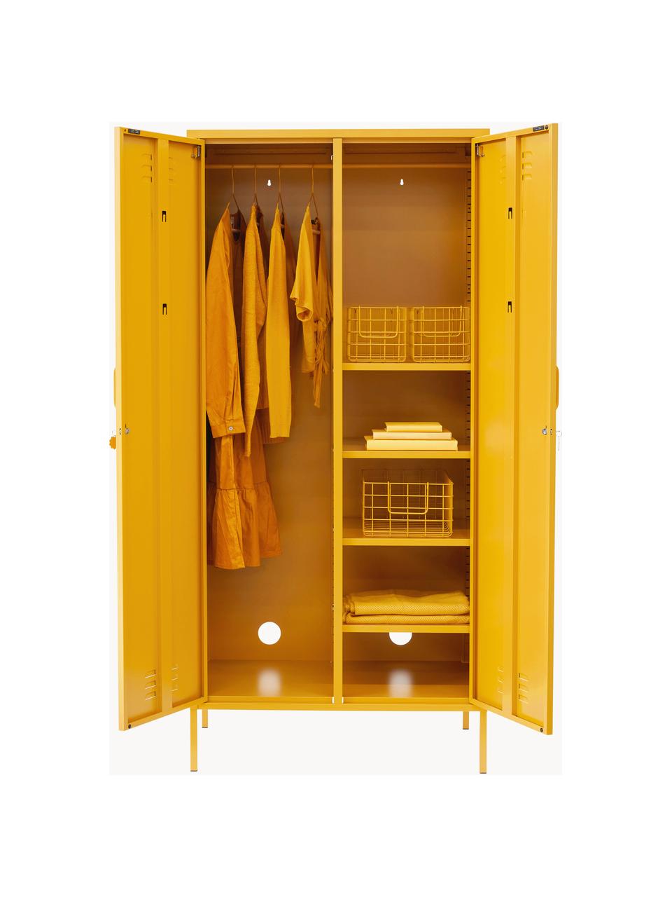 Kleiner Kleiderschrank The Twinny, Stahl, pulverbeschichtet, Senfgelb, B 85 x H 183 cm