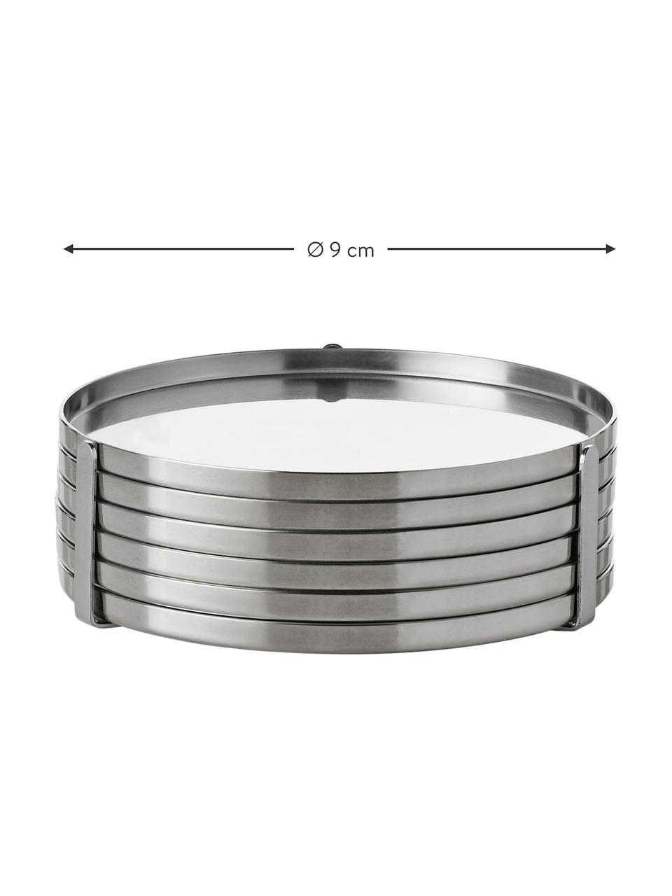Onderzetter Arne Jacobsen met standaard, 6 stuks, Edelstaal, Zilverkleurig, Ø 9 cm