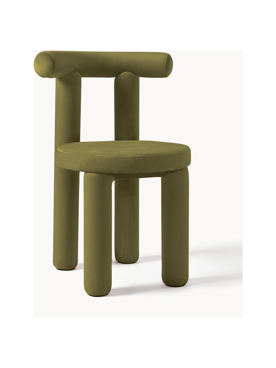 Krzesło tapicerowane z aksamitu Calan, Tapicerka: 100% poliester Dzięki tka, Oliwkowy zielony aksamit, S 55 x W 52 cm