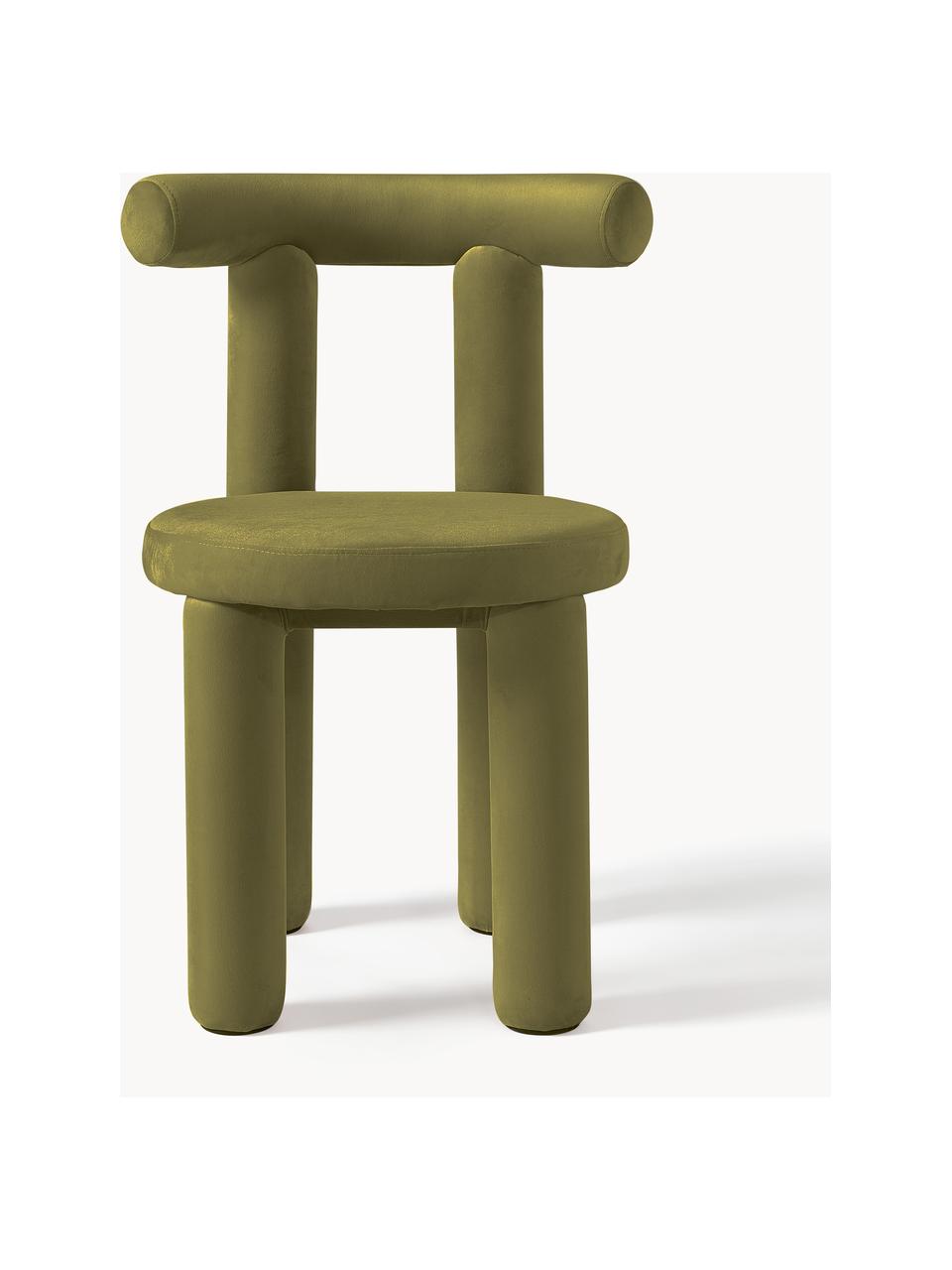 Fluwelen stoel Calan, Bekleding: 100 % polyester (fluweel), Frame: metaal, Fluweel olijfgroen, B 55 x D 52 cm