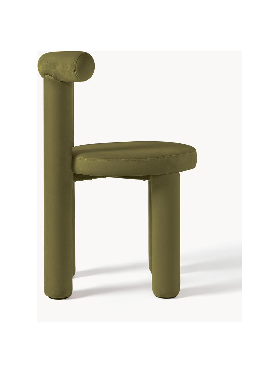 Chaise rembourrée en velours Calan, Velours vert olive, larg. 55 x haut. 52 cm