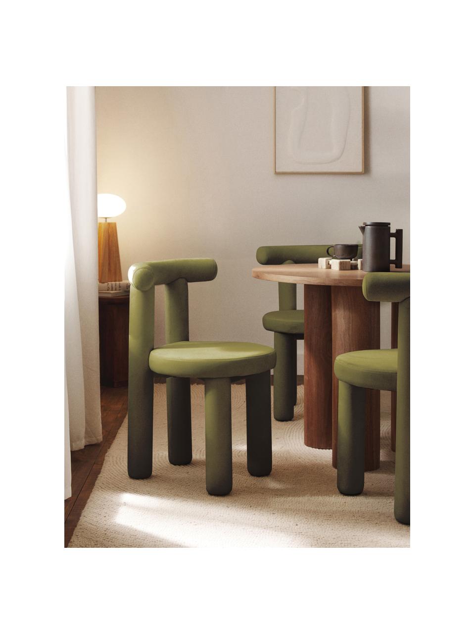 Krzesło tapicerowane z aksamitu Calan, Tapicerka: 100% poliester Dzięki tka, Oliwkowy zielony aksamit, S 55 x W 52 cm