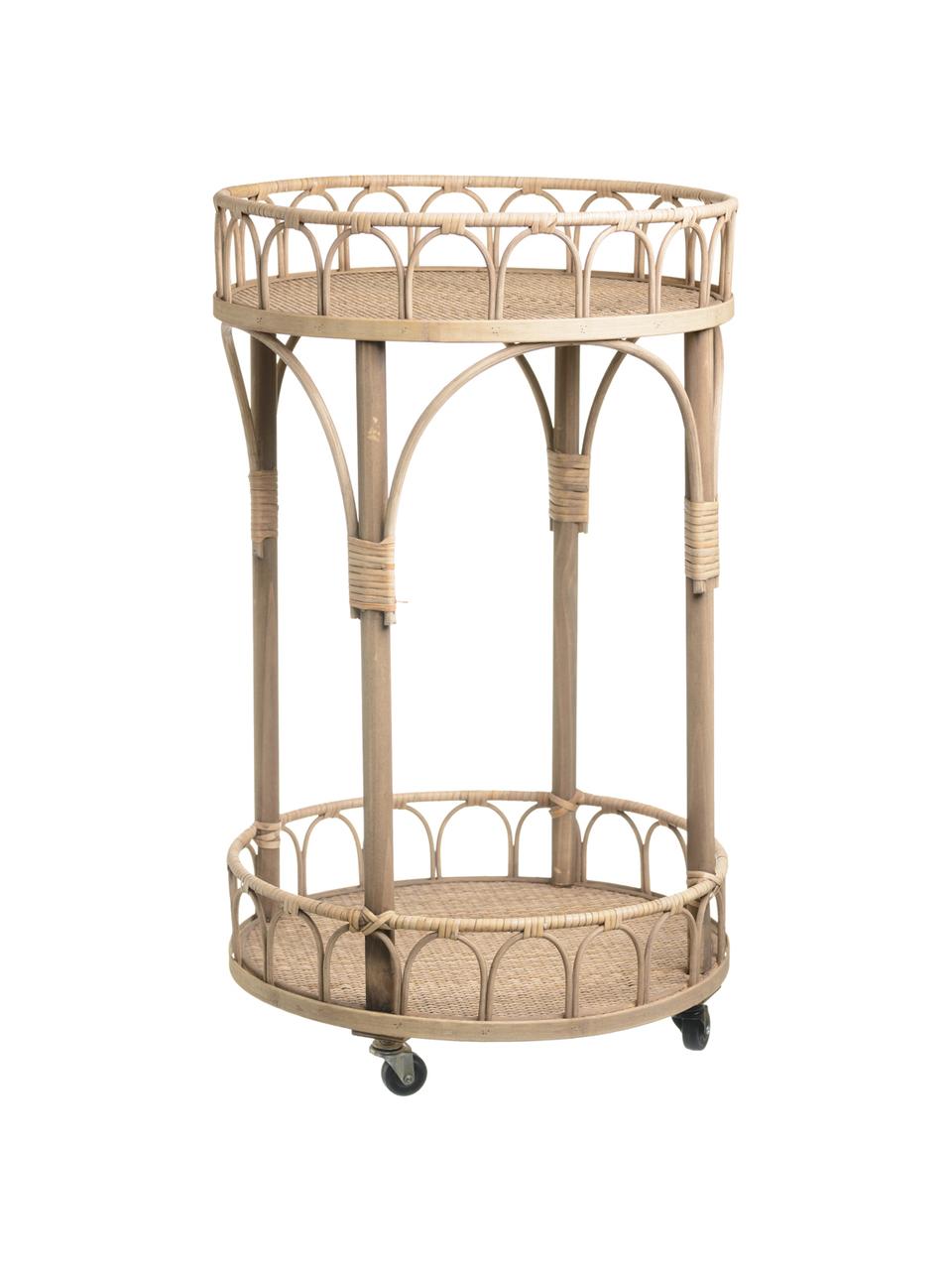 Tavolino in rattan con ruote Nature, Rattan, Beige, Ø 42 x Alt. 68 cm