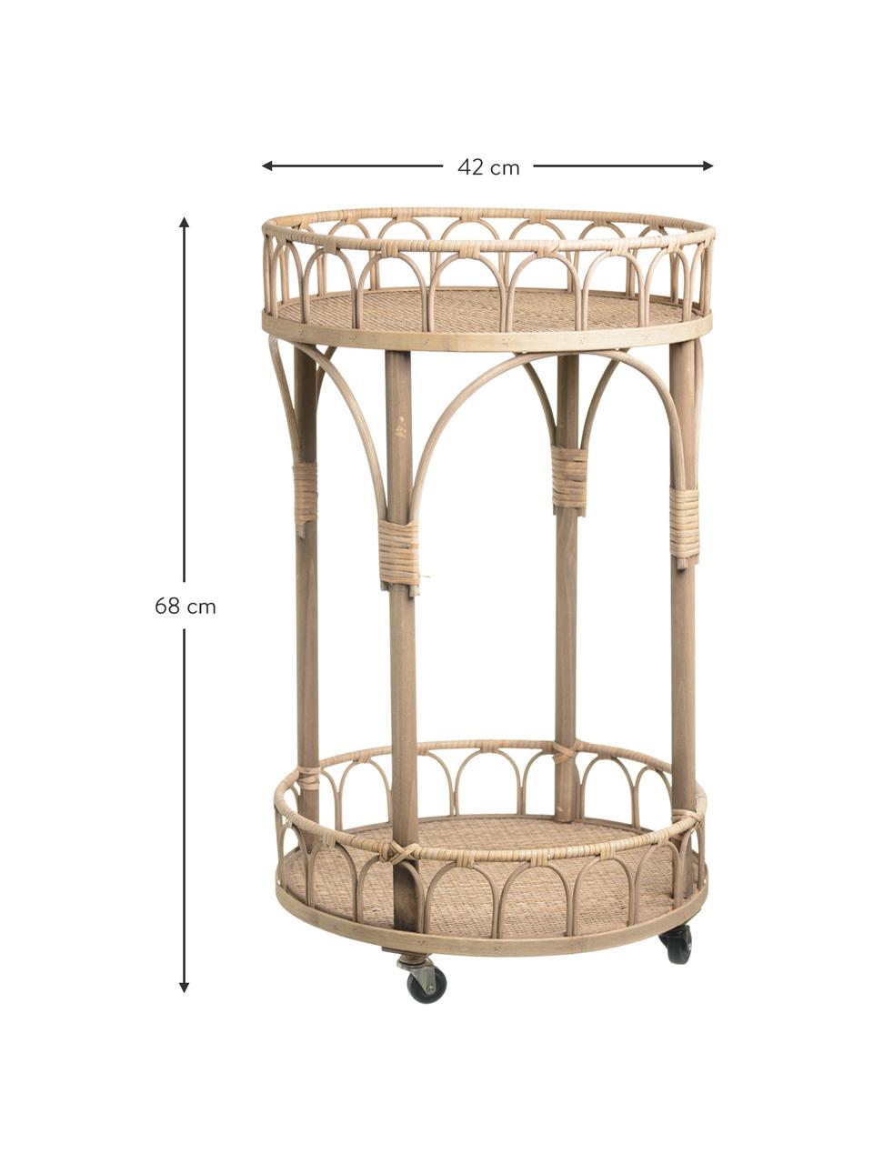 Tavolino in rattan con ruote Nature, Rattan, Beige, Ø 42 x Alt. 68 cm