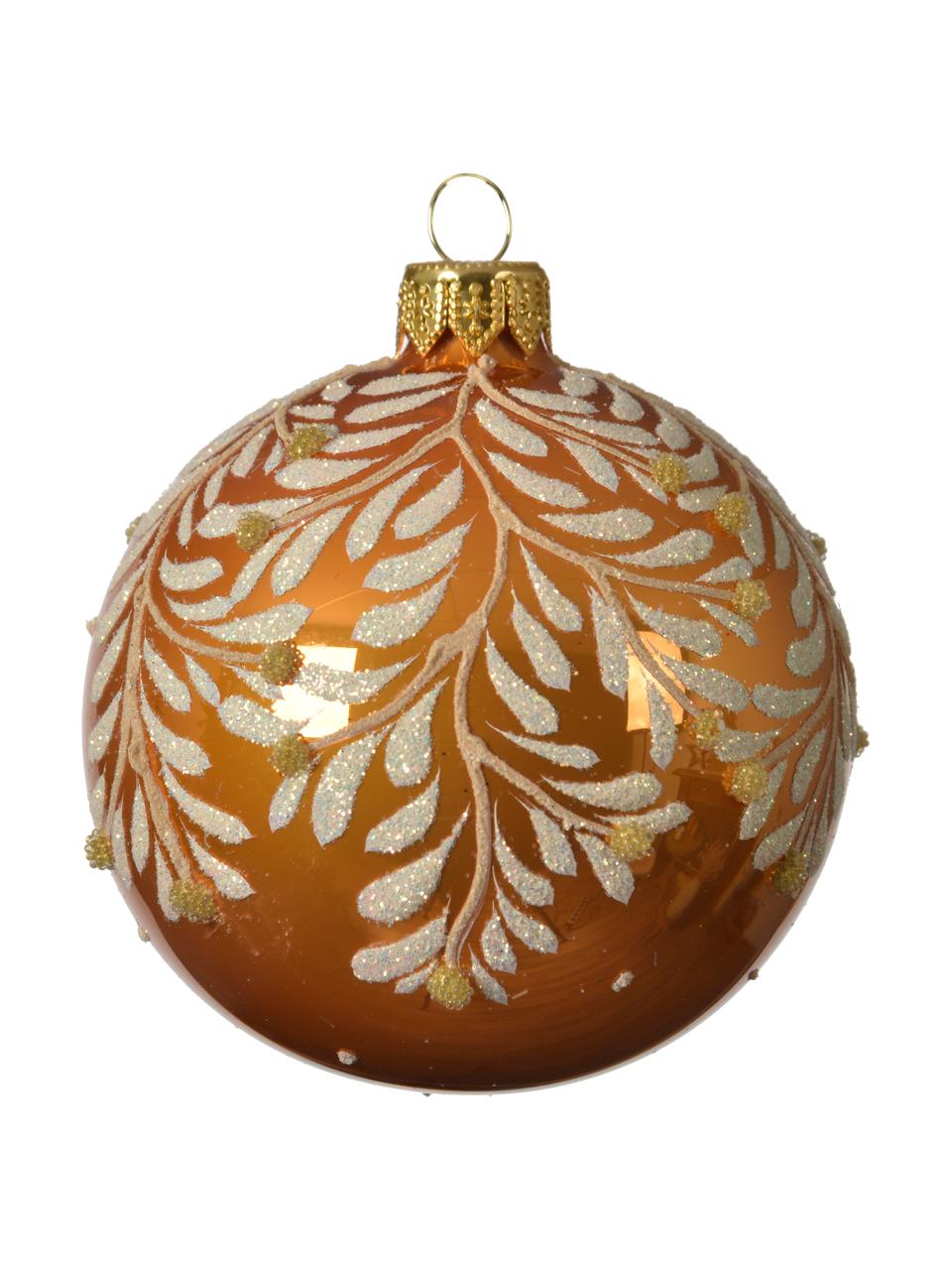 Kerstballen Durra in oranje, 2 stuks, Glas, Oranje, goudkleurig, Ø 8 cm