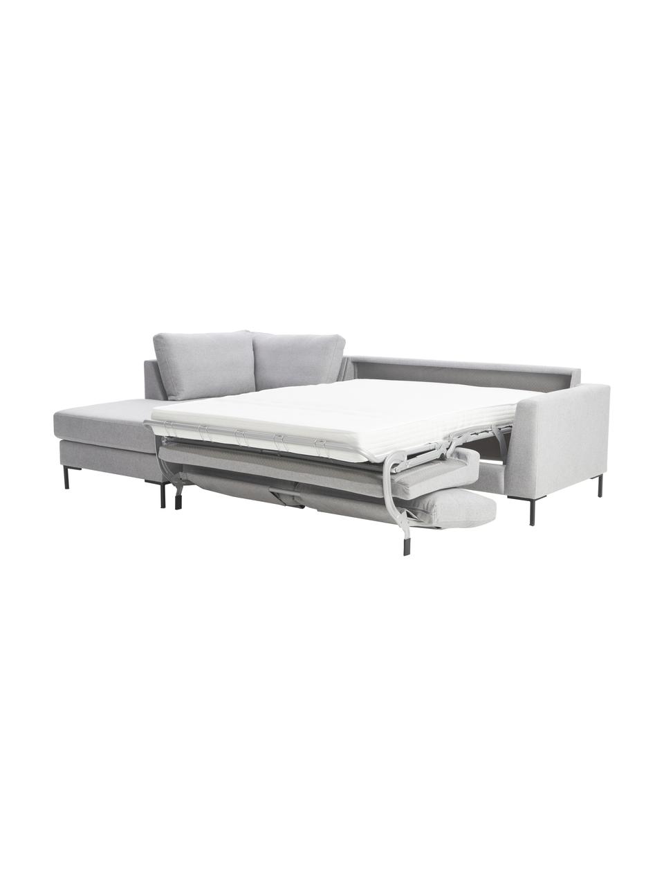 Schlafsofa Luna (3-Sitzer) mit Matratze, Bezug: 100% Polyester, Oeko-Tex , Gestell: Massives Buchenholz, Schi, Füße: Metall, galvanisiert, Webstoff Grau, B 270 x T 184 cm, Eckteil rechts