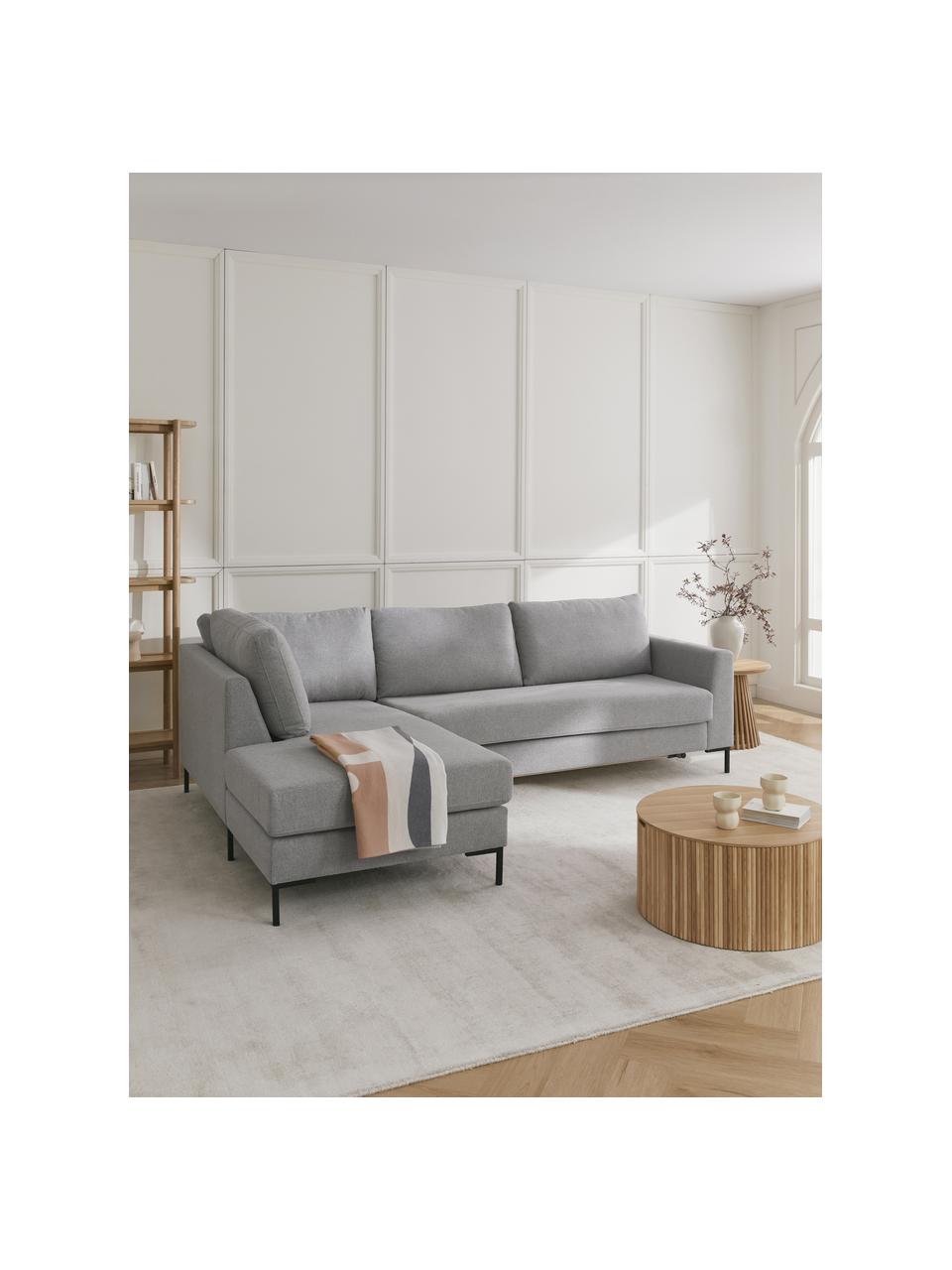 Canapé d'angle convertible pieds en métal Luna, Tissu gris clair, larg. 270 x prof. 184 cm, méridienne à gauche