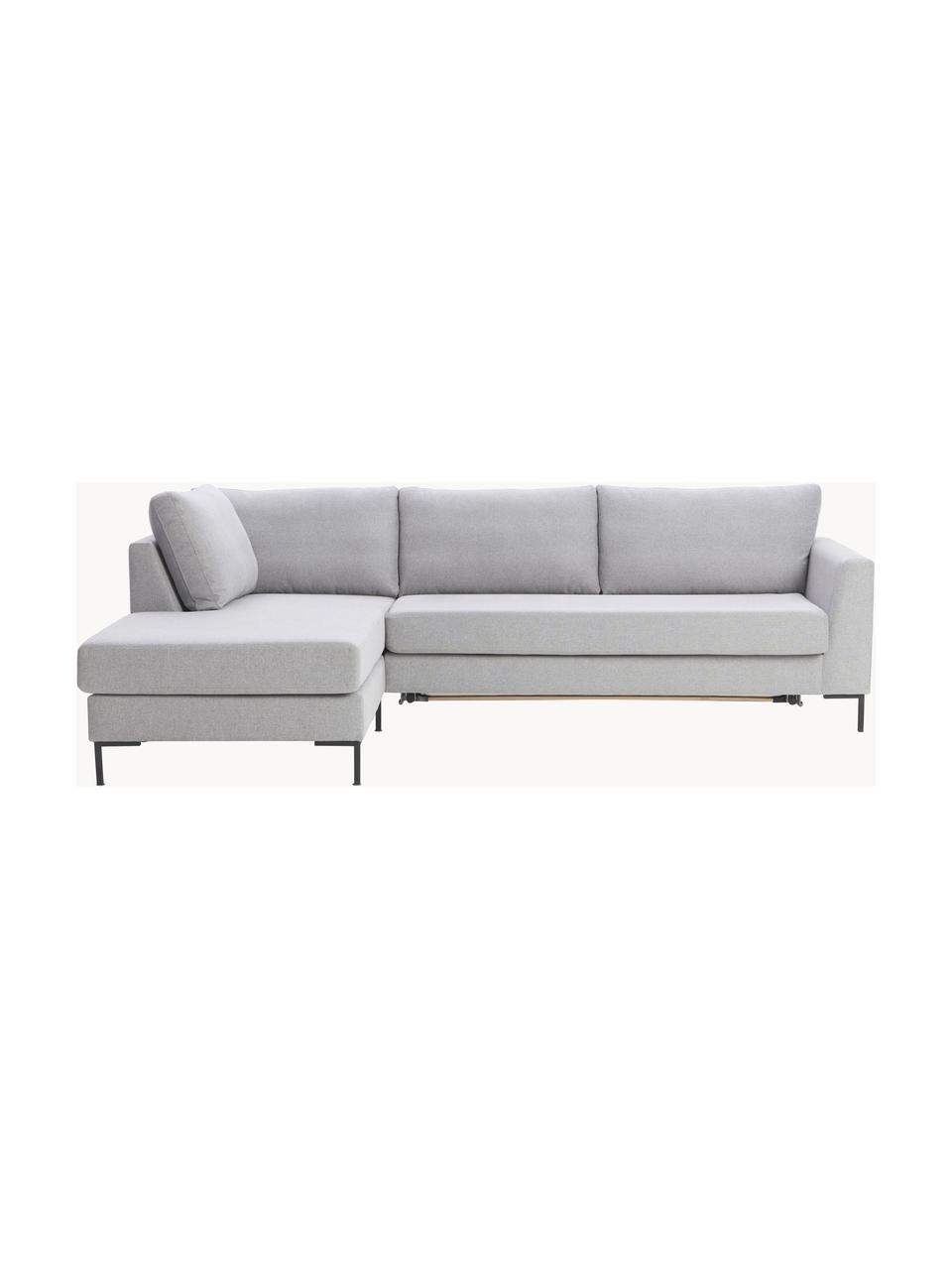 Divano letto 3 posti con materasso Luna, Rivestimento: 100% poliestere Il rivest, Struttura: legno massiccio di faggio, Piedini: metallo zincato Questo pr, Tessuto grigio chiaro, Larg. 270 x Prof. 184 cm, chaise-longue a destra