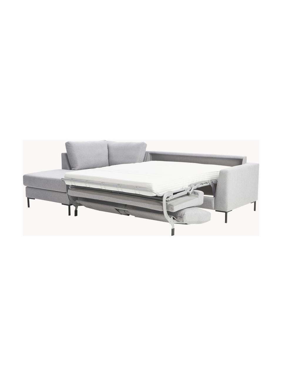 Canapé d'angle convertible 3 places avec matelas Luna, Tissu gris clair, larg. 270 x prof. 184 cm, méridienne à droite