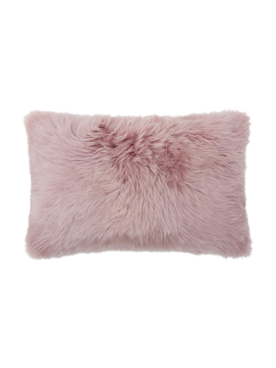 Housse de coussin rectangulaire rose peau de mouton Oslo, Endroit : rose
 envers : gris clair, larg. 30 x long. 50 cm