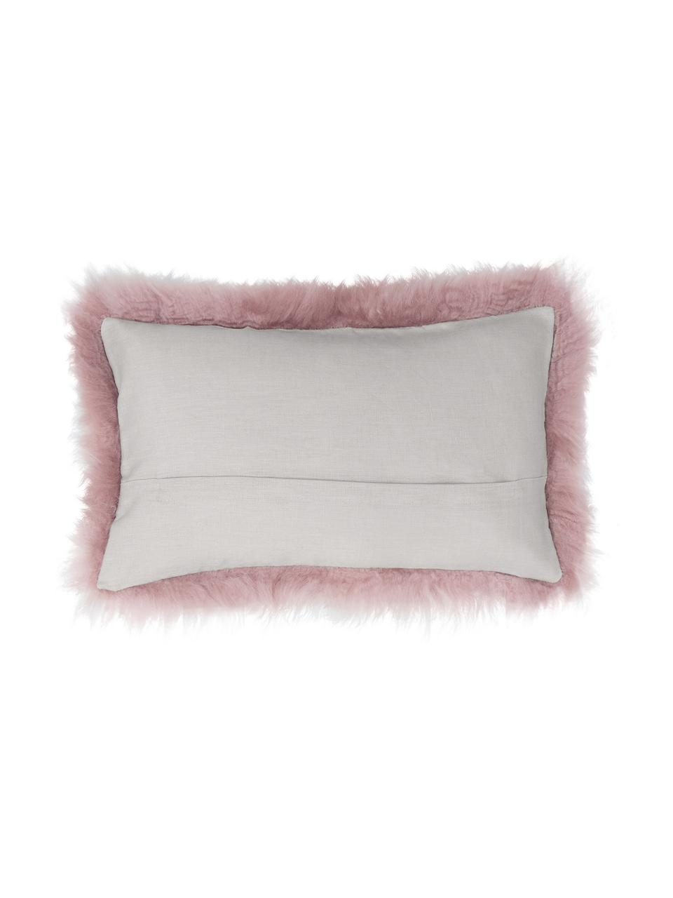 Housse de coussin rectangulaire rose peau de mouton Oslo, Endroit : rose
 envers : gris clair, larg. 30 x long. 50 cm