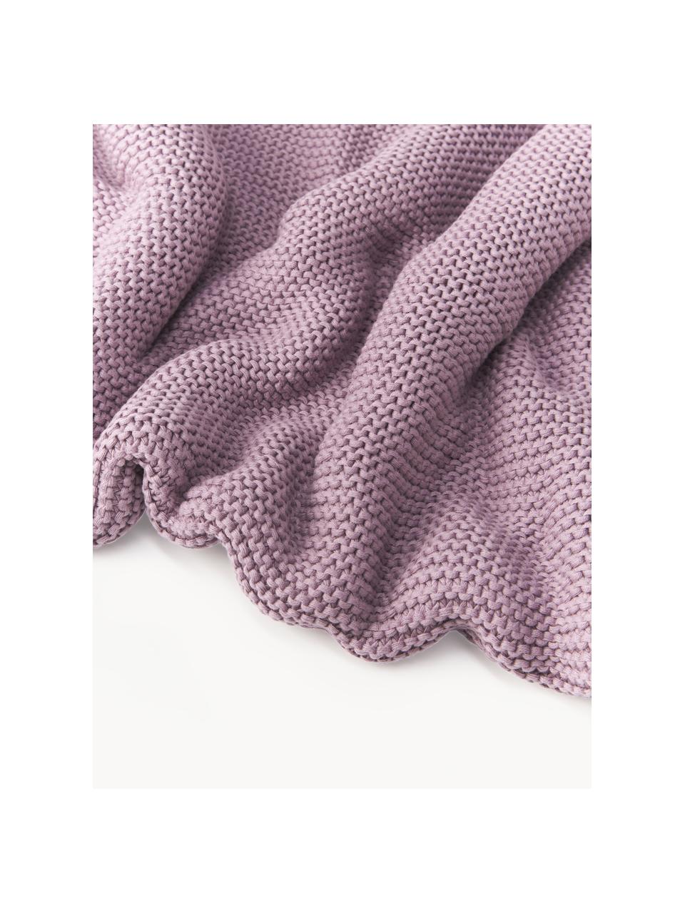 Plaid en tricot Adalyn, 100 % coton bio, certifié GOTS, Lilas, larg. 150 x long. 200 cm