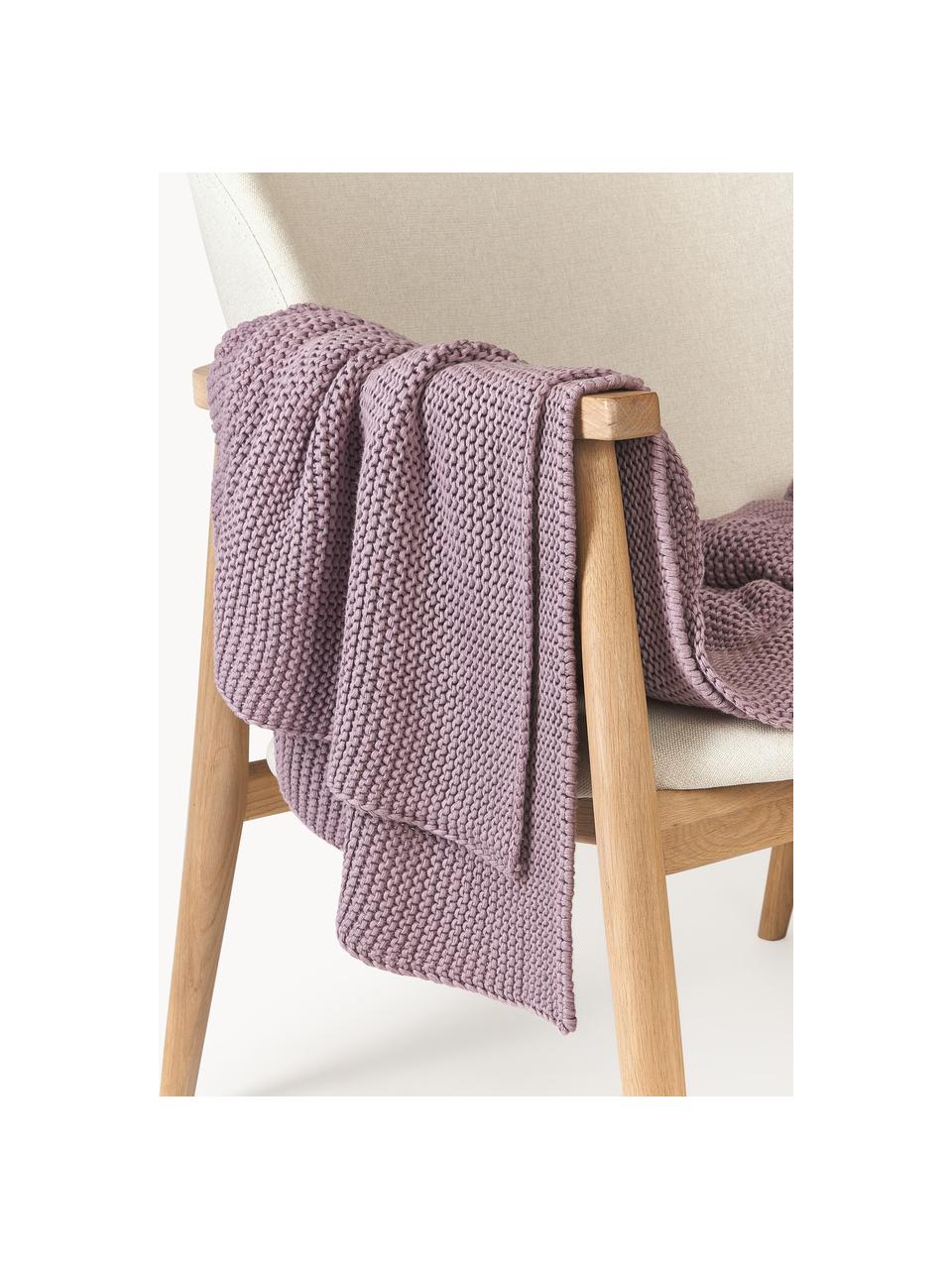 Plaid en tricot Adalyn, 100 % coton bio, certifié GOTS, Lilas, larg. 150 x long. 200 cm