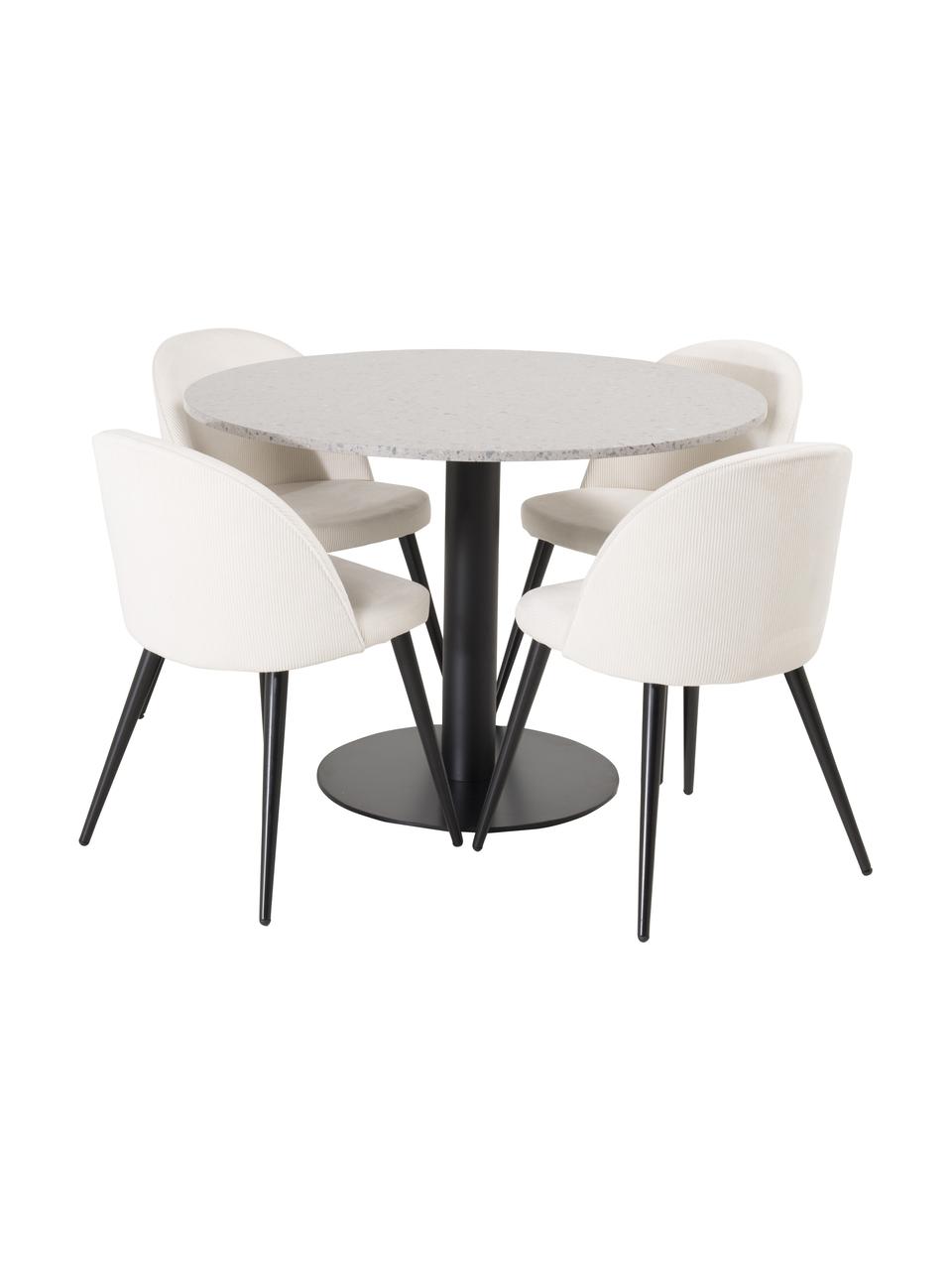 Okrúhly jedálenský stôl so stoličkami Razzia, 5 dielov, Béžová, čierna, odtiene sivej, Súprava s rôznymi veľkosťami