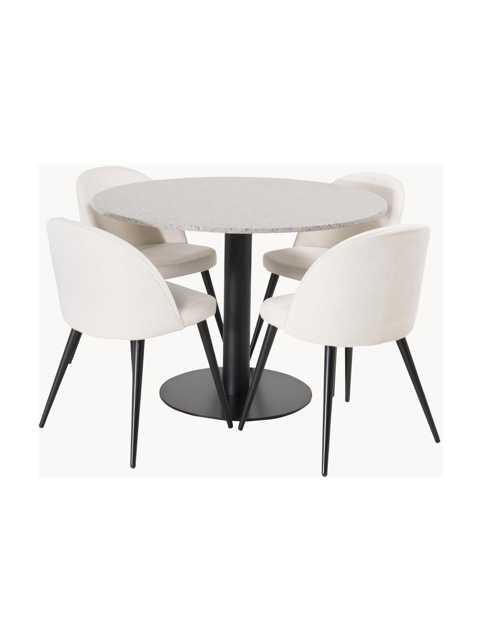 Table ronde avec chaises Razzia, 5 élém., Tissu beige, noir, tons gris, Lot de différentes tailles
