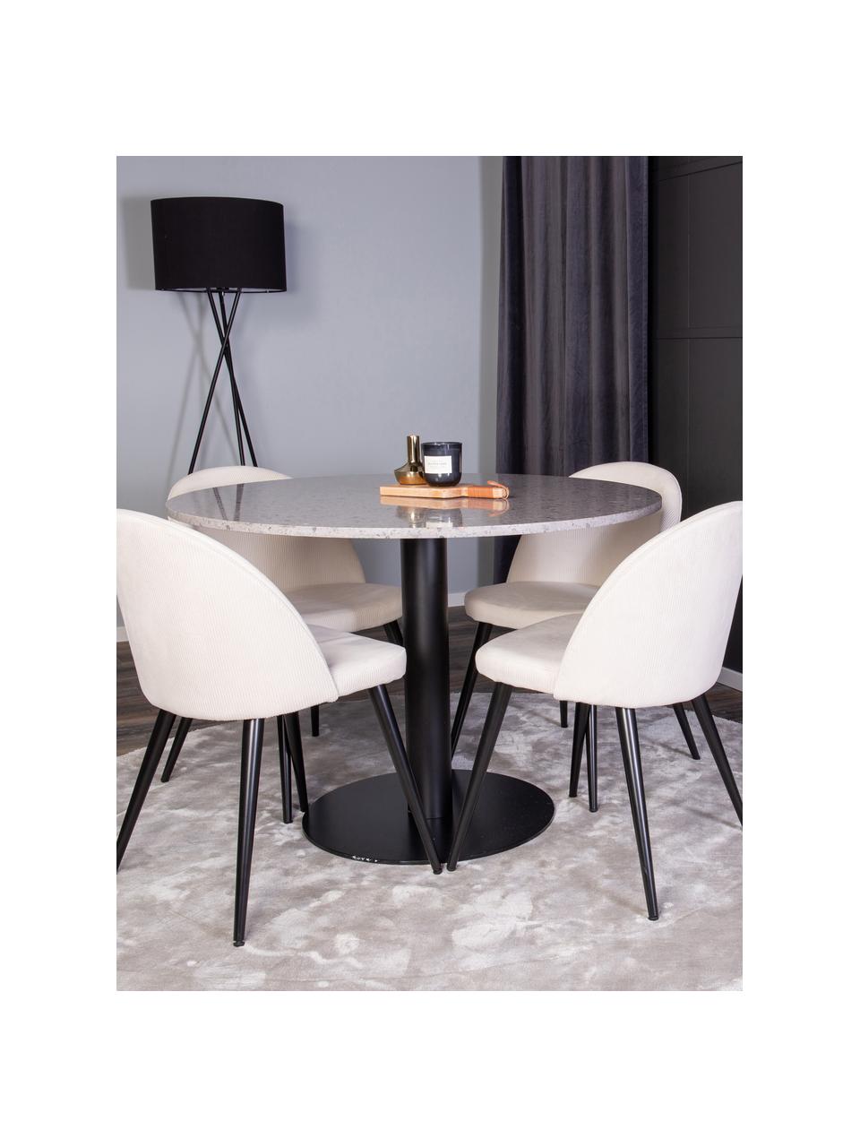 Mesa de comedor redonda con sillas Razzia, 5 pzas., Tablero: fibras de densidad media , Tapizado: 100% poliéster, Patas: metal con pintura en polv, Tejido beige, negro, gris, Set de diferentes tamaños