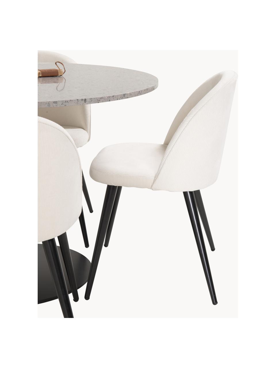 Ronde eettafel Razzia met stoelen, 5-delig, Tafelblad: gelakt MDF, Poot: gepoedercoat metaal, Bekleding: 100 % polyester, Poten: gepoedercoat metaal, Geweven stof beige, zwart, grijstinten, Set met verschillende formaten