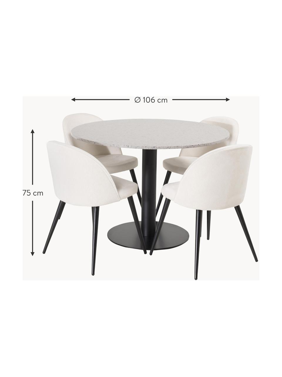 Table ronde avec chaises Razzia, 5 élém., Tissu beige, noir, tons gris, Lot de différentes tailles