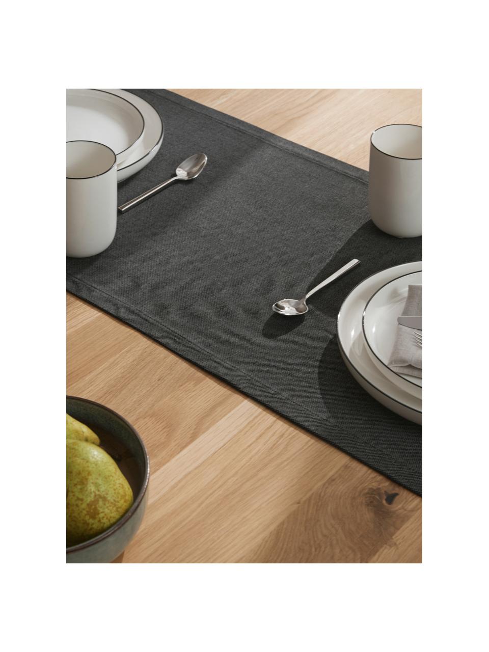 Chemin de table Riva, 55 % coton, 45 % polyester

Le matériau est certifié STANDARD 100 OEKO-TEX®, 14.HIN.40536, HOHENSTEIN HTTI, Anthracite, larg. 40 x long. 150 cm