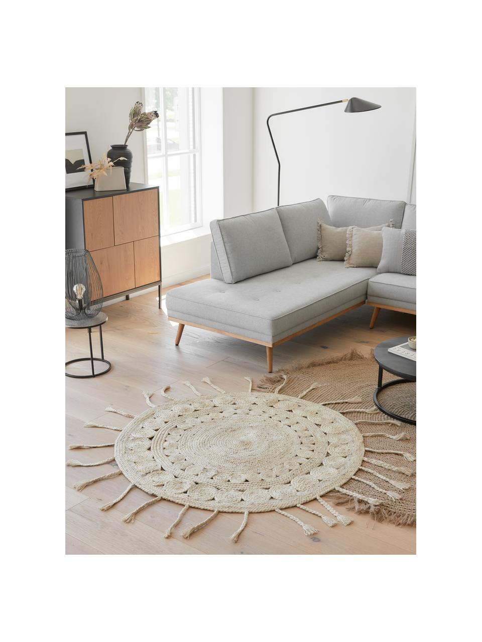 Okrągły dywan z juty z frędzlami Sun, Juta, Juta, ∅ 130 cm (Rozmiar M)