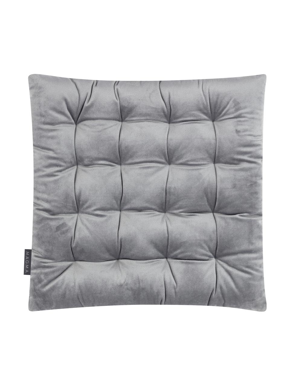 Dubbelzijdig stoelkussen Milana, fluweel/corduroy, Bovenzijde: polyester fluweel, Onderzijde: corduroy (90% polyester, , Grijs, B 40 x L 40 cm