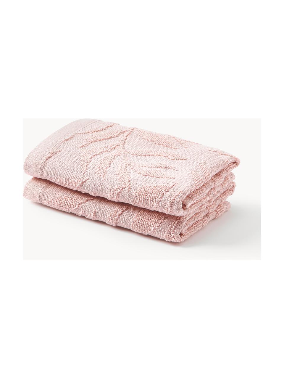 Toallas de algodón Leaf, tamaños diferentes, Rosa claro, Set de 3 (toalla tocador, toalla lavabo y toalla ducha)