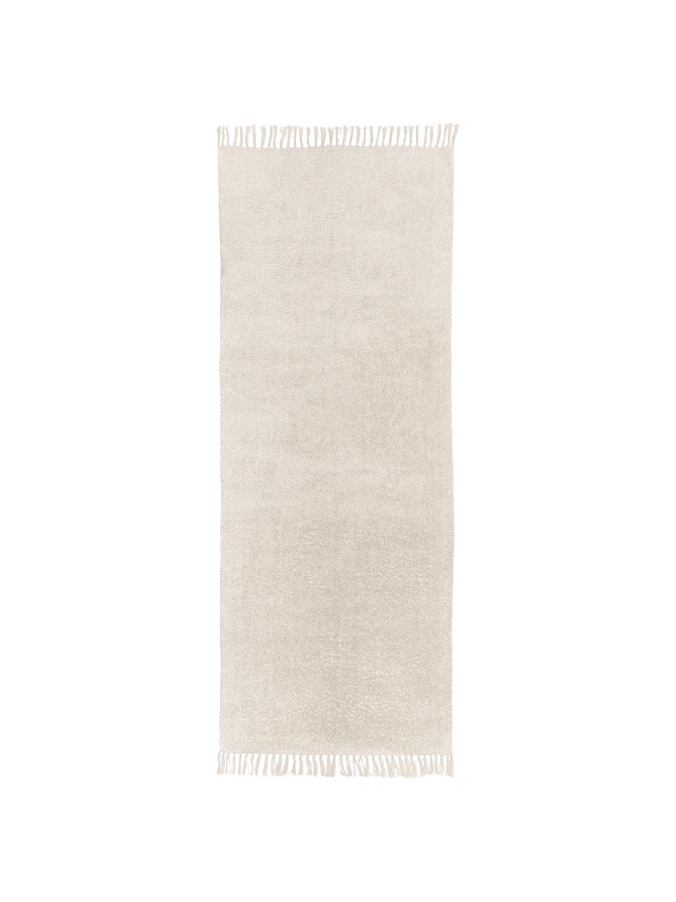 Alfombra corredor artesanal de algodón con flecos Daya, Parte superior: 100% algodón, Reverso: látex, Blanco crema, An 80 x L 250 cm