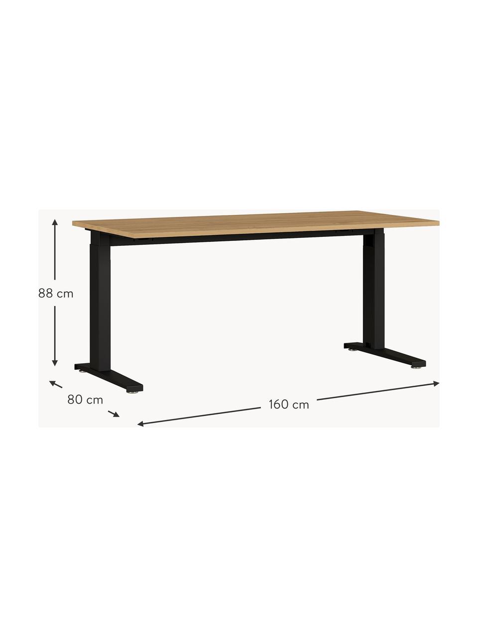 Höhenverstellbarer Schreibtisch Future, Tischplatte: Spanplatte, melaminharzbe, Gestell: Metall, pulverbeschichtet, Holz in Grandson-Eiche-Optik, Schwarz, B 160 x T 80 cm