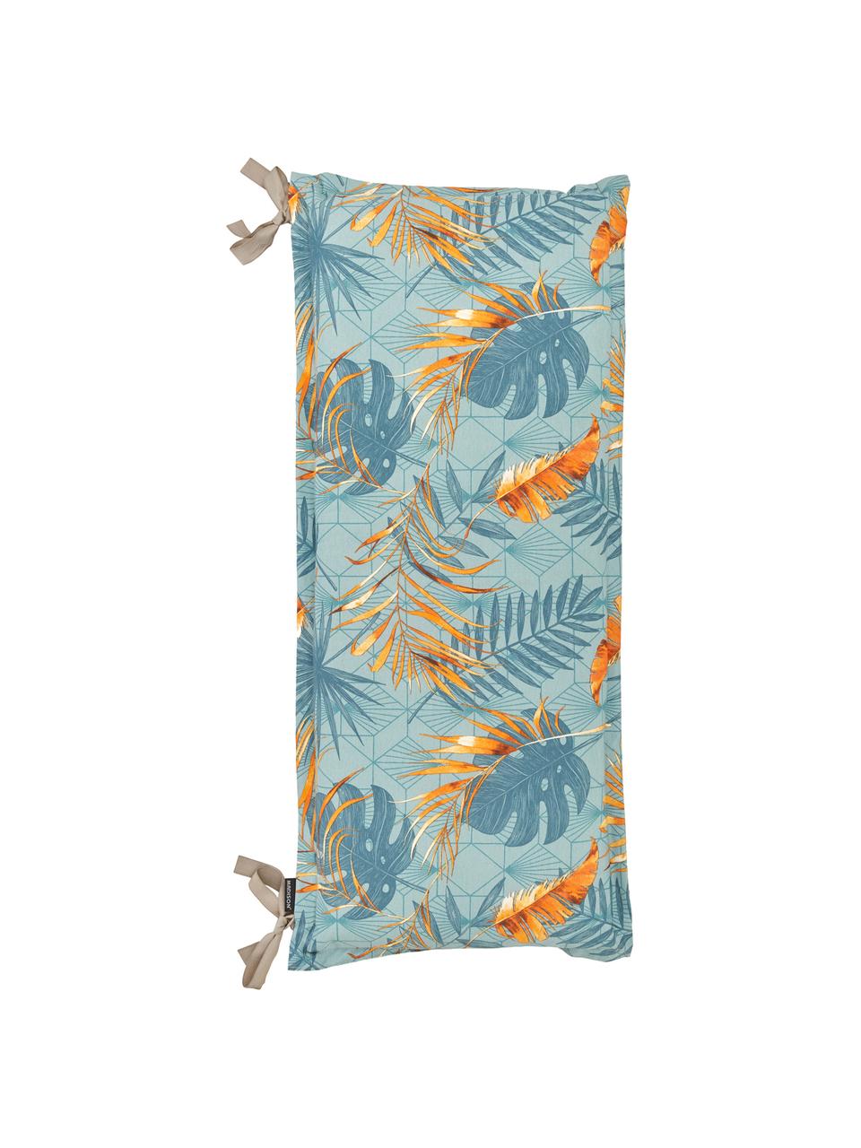 Bankauflage Dotan mit tropischem Print, Bezug: 50% Baumwolle, 45% Polyes, Hellblau, Blau, Orange, 48 x 120 cm