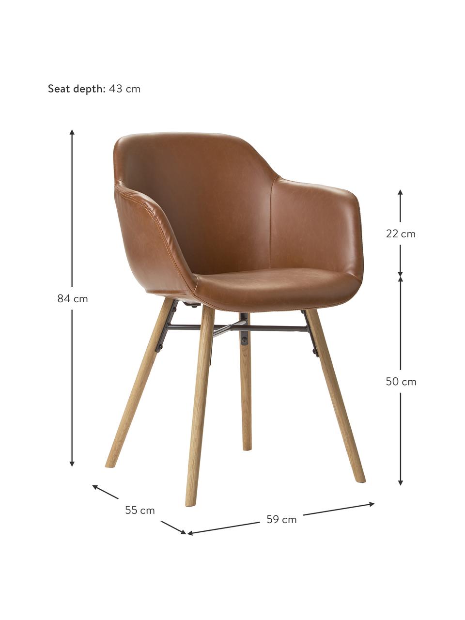 Kleine kunstleren fauteuil Fiji met smalle zitvlak, Bekleding: kunstleer (polyurethaan) , Poten: massief eikenhout, Kunstleer bruin, B 59 cm x H 84 cm