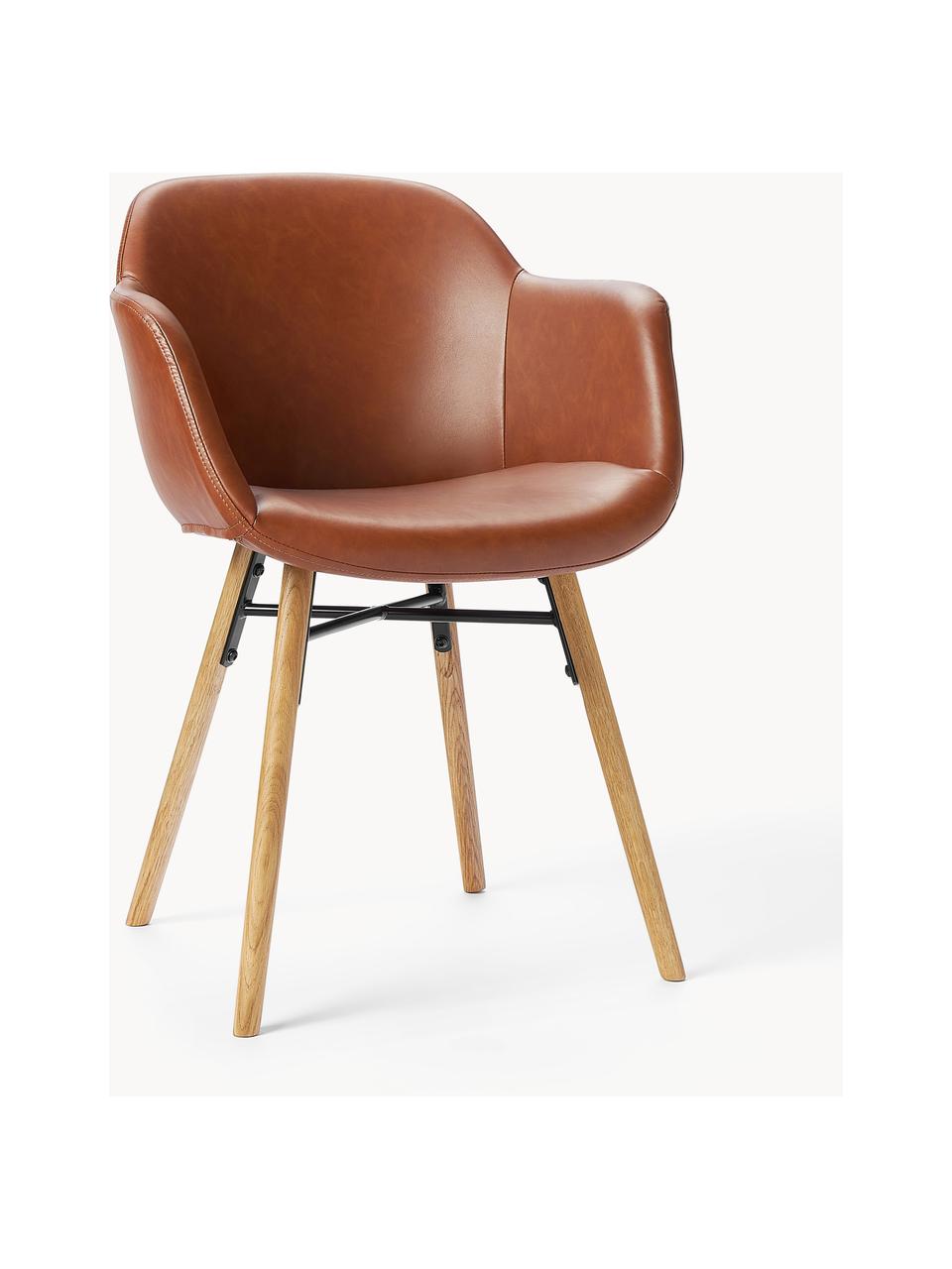 Plastová stolička s opierkami s úzkym sedadlom Fiji, Umelá koža nugátová, dubové drevo, Š 59 x H 55 cm