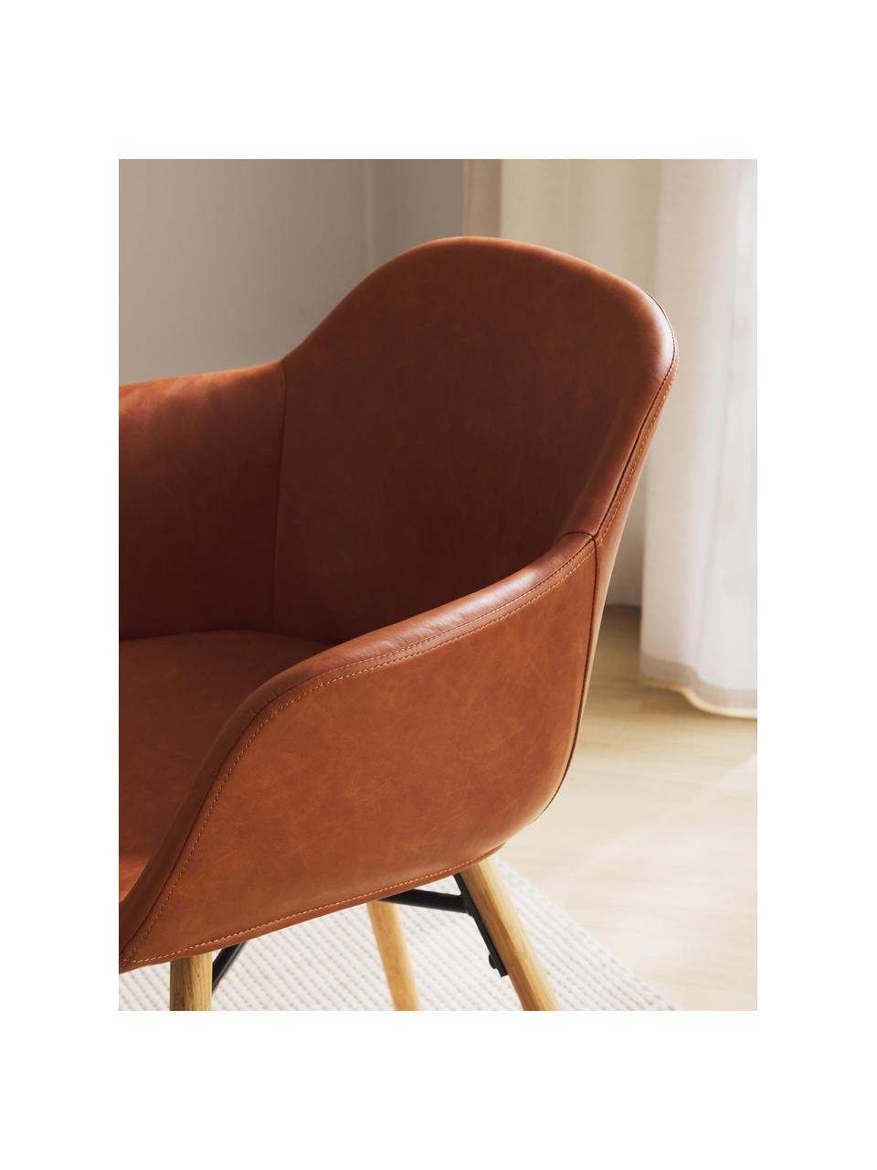 Kunstleren fauteuil Fiji met smalle zitvlak, Bekleding: kunstleer (polyurethaan) , Poten: massief eikenhout, Kunstleer nougat, B 59 x H 84 cm