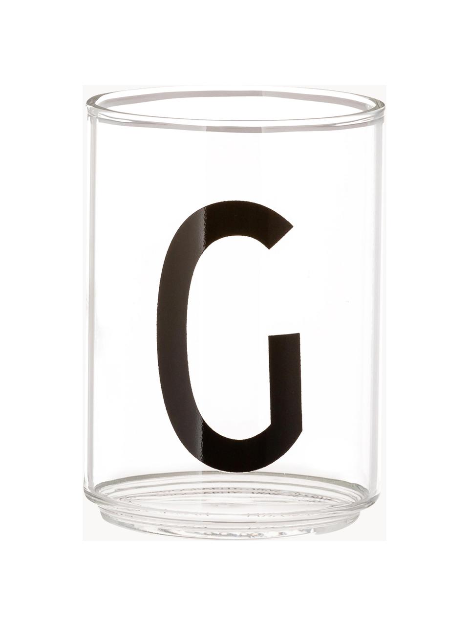 Design waterglas Personal met letters (varianten van A tot Z), Borosilicaatglas, Transparant, zwart, Waterglas A, 300 ml