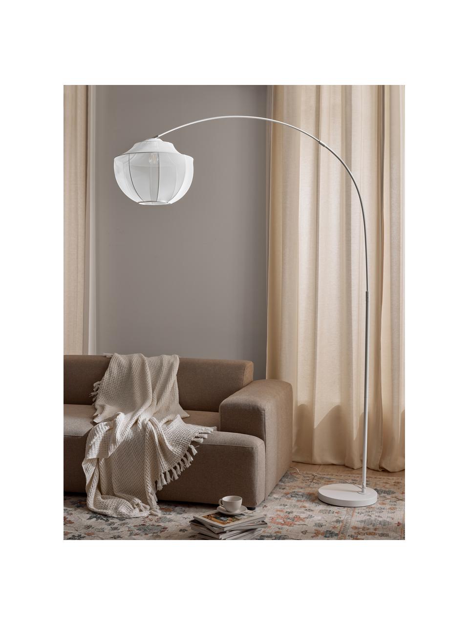 Grosse Netzstoff-Bogenlampe Beau, Lampenschirm: Textil, Baldachin: Metall, pulverbeschichtet, Weiss, H 219 cm