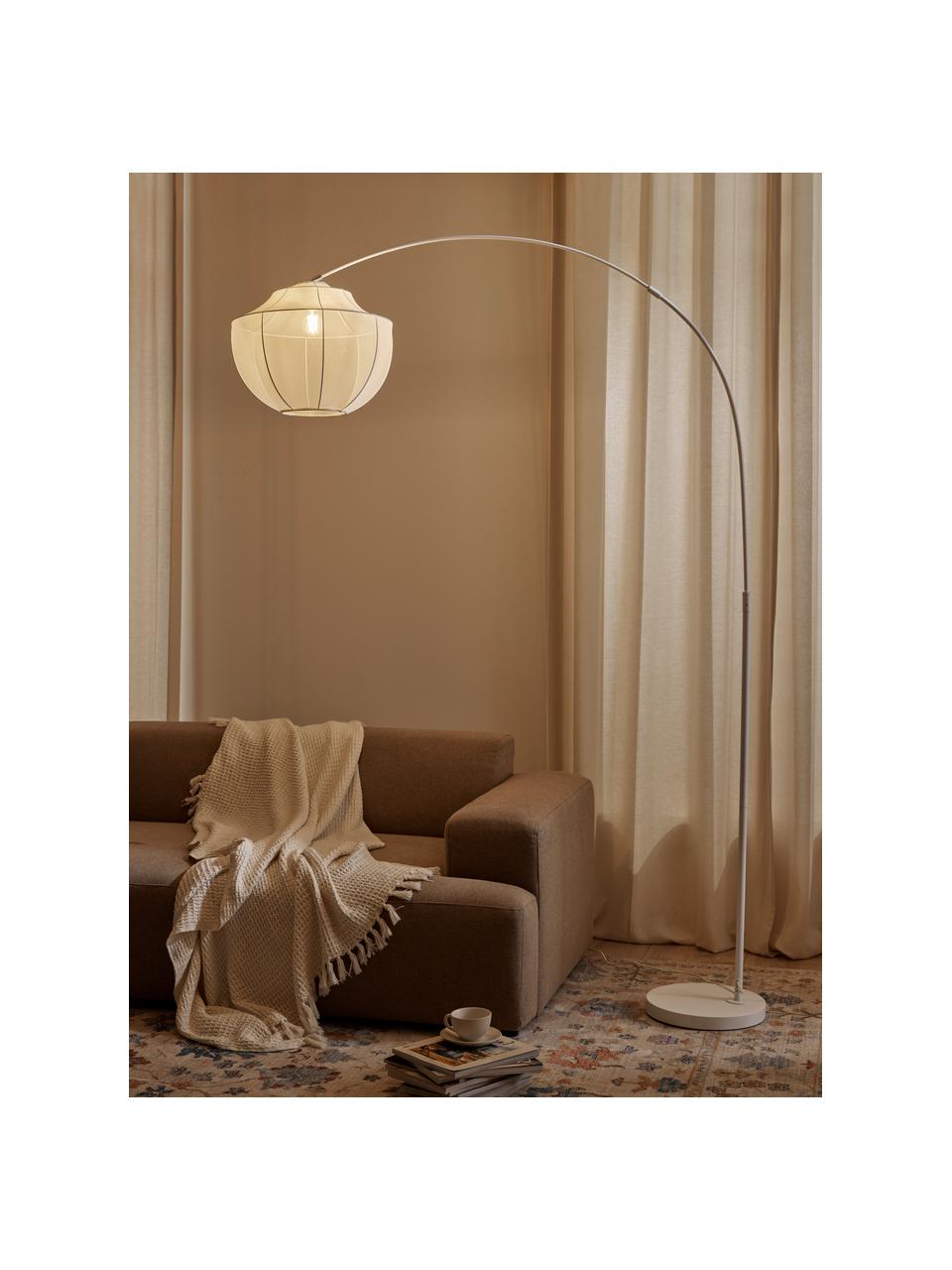 Große Bogenlampe Beau aus Netzstoff, Lampenschirm: Textil, Baldachin: Metall, pulverbeschichtet, Weiß, H 219 cm