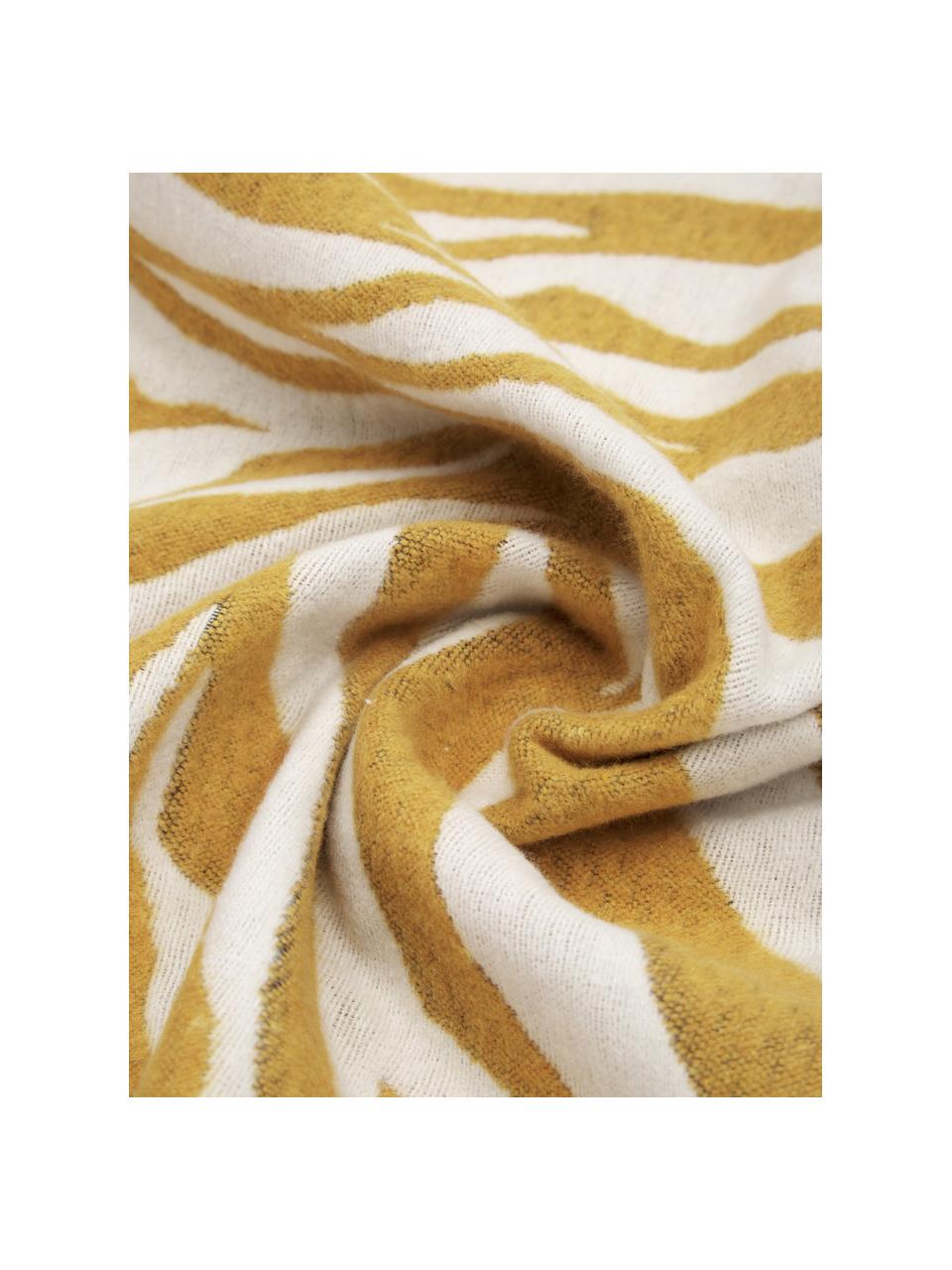 Plaid con stampa zebra giallo/bianco Sana, Giallo senape, bianco, Larg. 140 x  Lung.180 cm