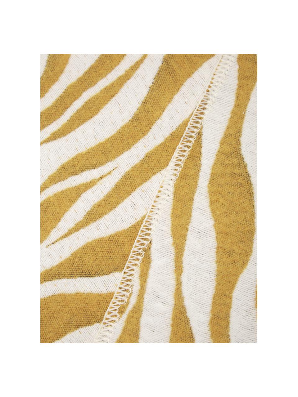 Plaid Sana met zebrapatroon, Weeftechniek: jacquard, Mosterdgeel, wit, 140 x 180 cm