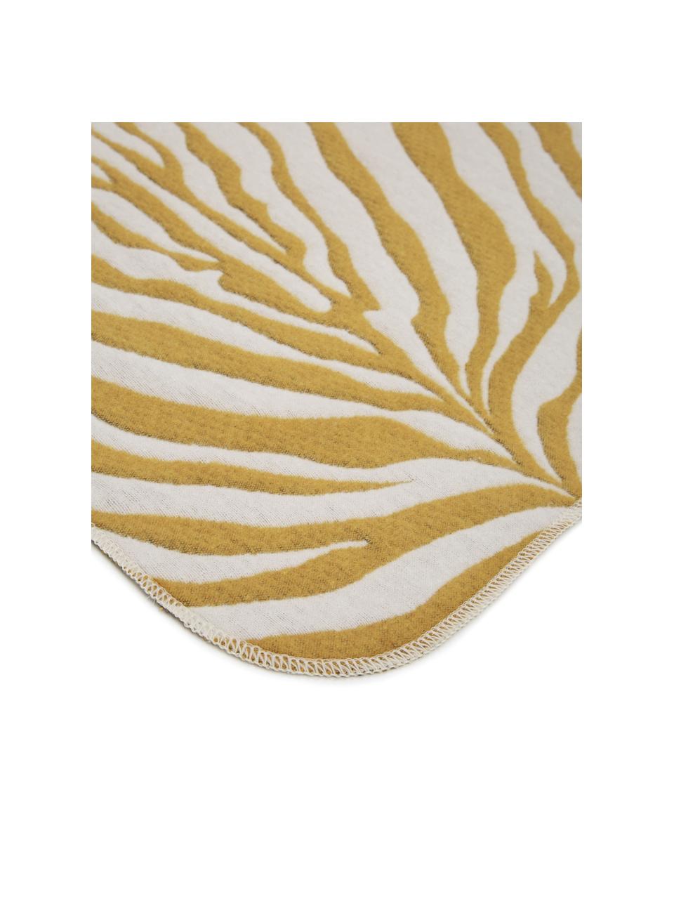 Plaid Sana met zebrapatroon, Weeftechniek: jacquard, Mosterdgeel, wit, 140 x 180 cm