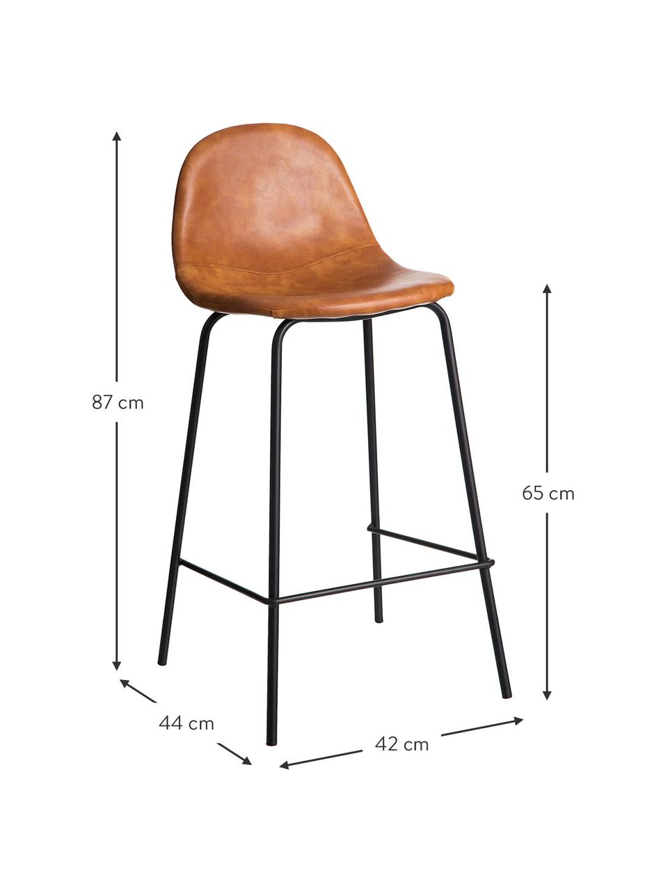 Sedia da bar in similpelle Adeline, Rivestimento: similpelle (poliuretano), Struttura: legno curvo, Gambe: metallo, Marrone caramello, nero, Larg. 42 x Alt. 87 cm