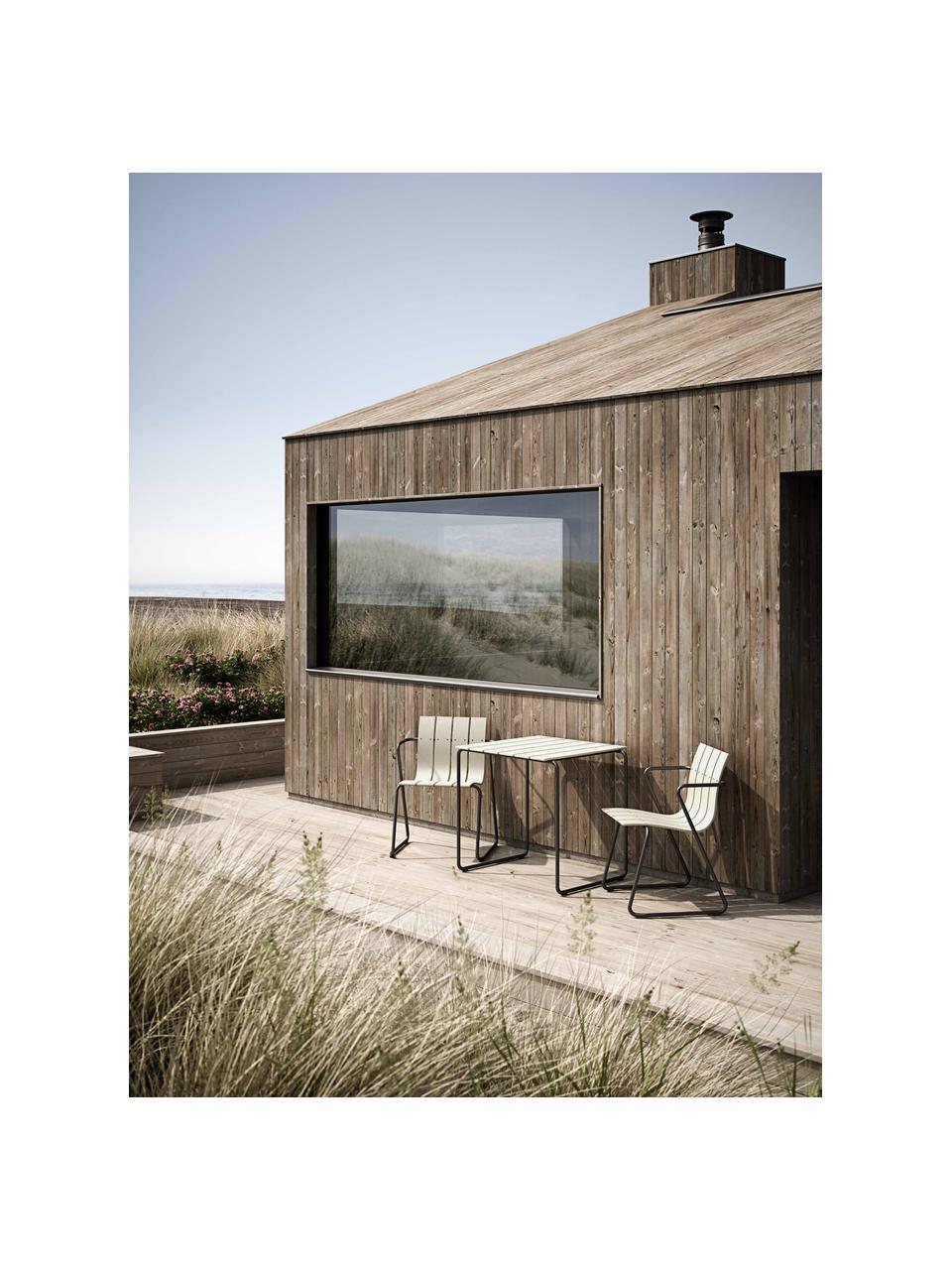 Handgemaakte tuintafel Ocean, Frame: gerecycled staal, gecoat, Tafelblad: gerecycled zeeafval, Lichtbeige, zwart, B 79 x H 74 cm