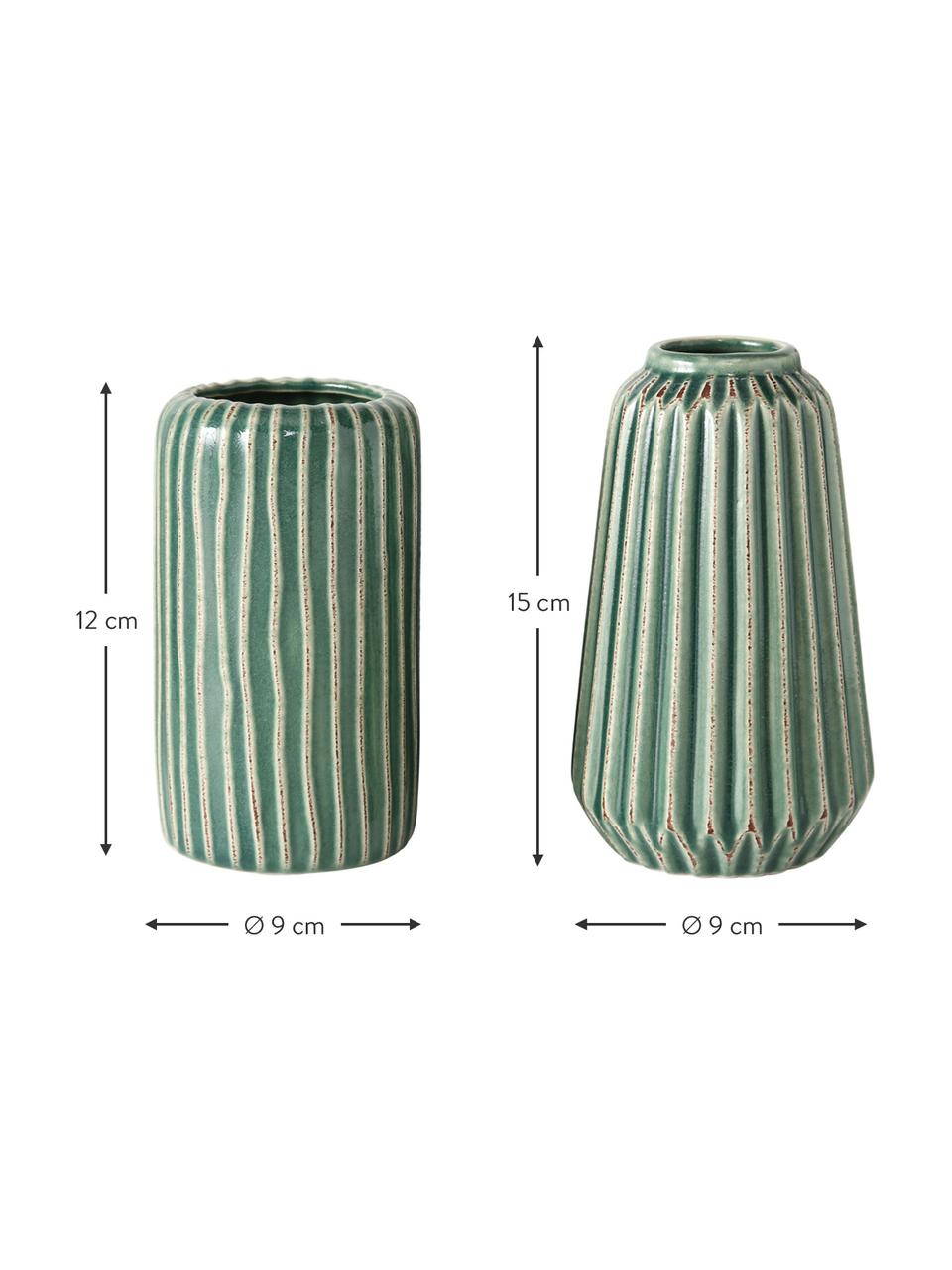 Vase déco Icona, 2 élém., Grès cérame, Vert, brun, beige, Lot de différentes tailles